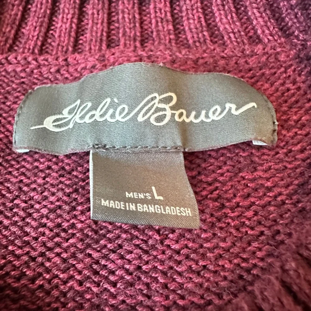 Eddie Bauer Mens‎ Large Burgundy Maroon 100% Cotton Crewneck Knit Sweater L